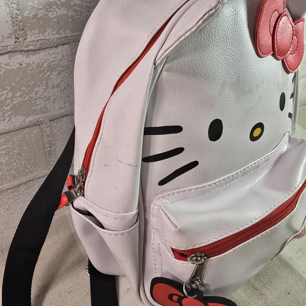 Girl's Hello Kitty Face Mini Backpack Faux Leather Zippered Purse Bag Sanrio
